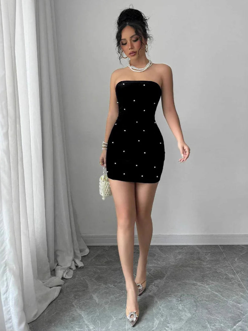 Pearl Velvet Party Evening Party Dress