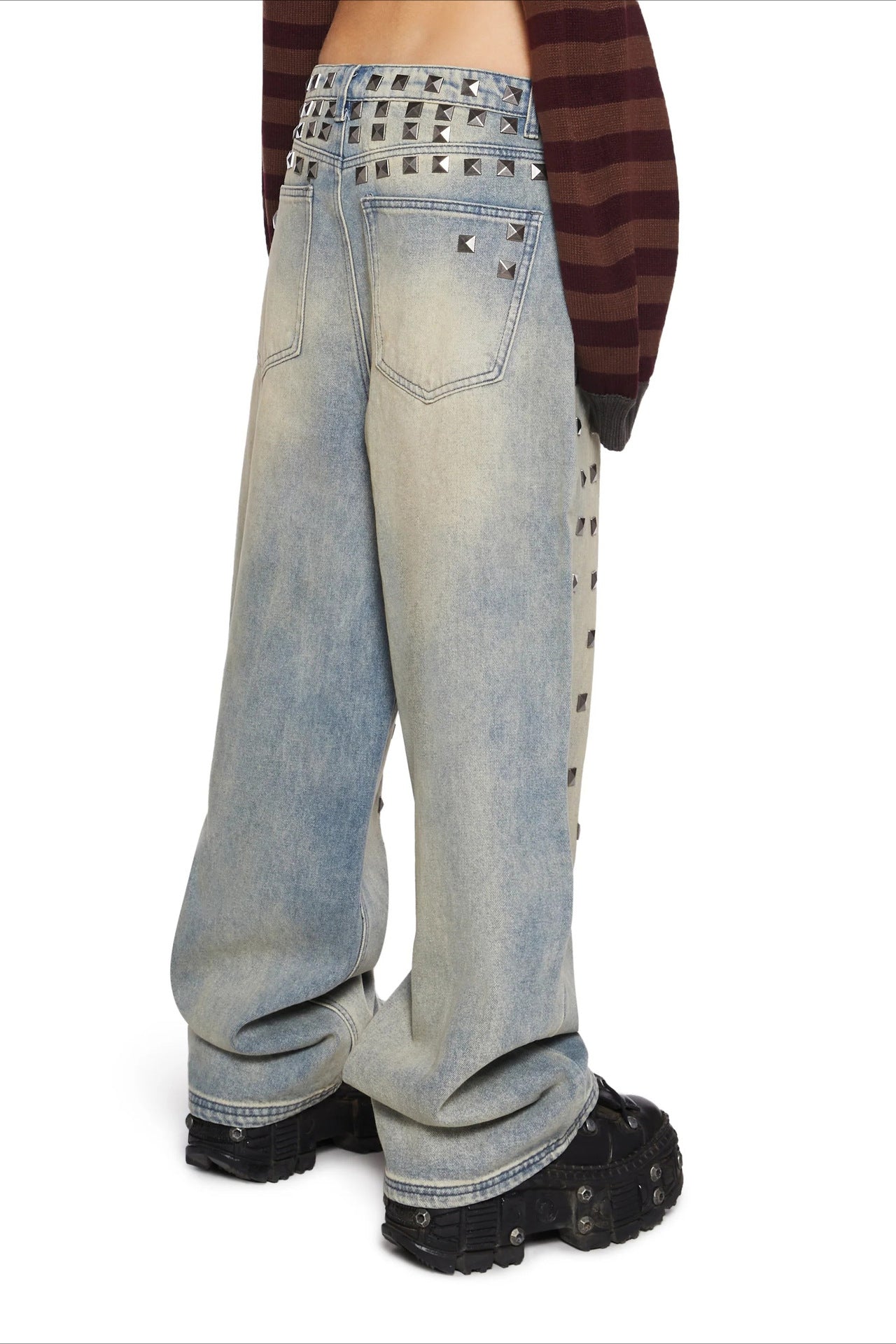 Low Rise Stud Detail Wide Leg Jean
