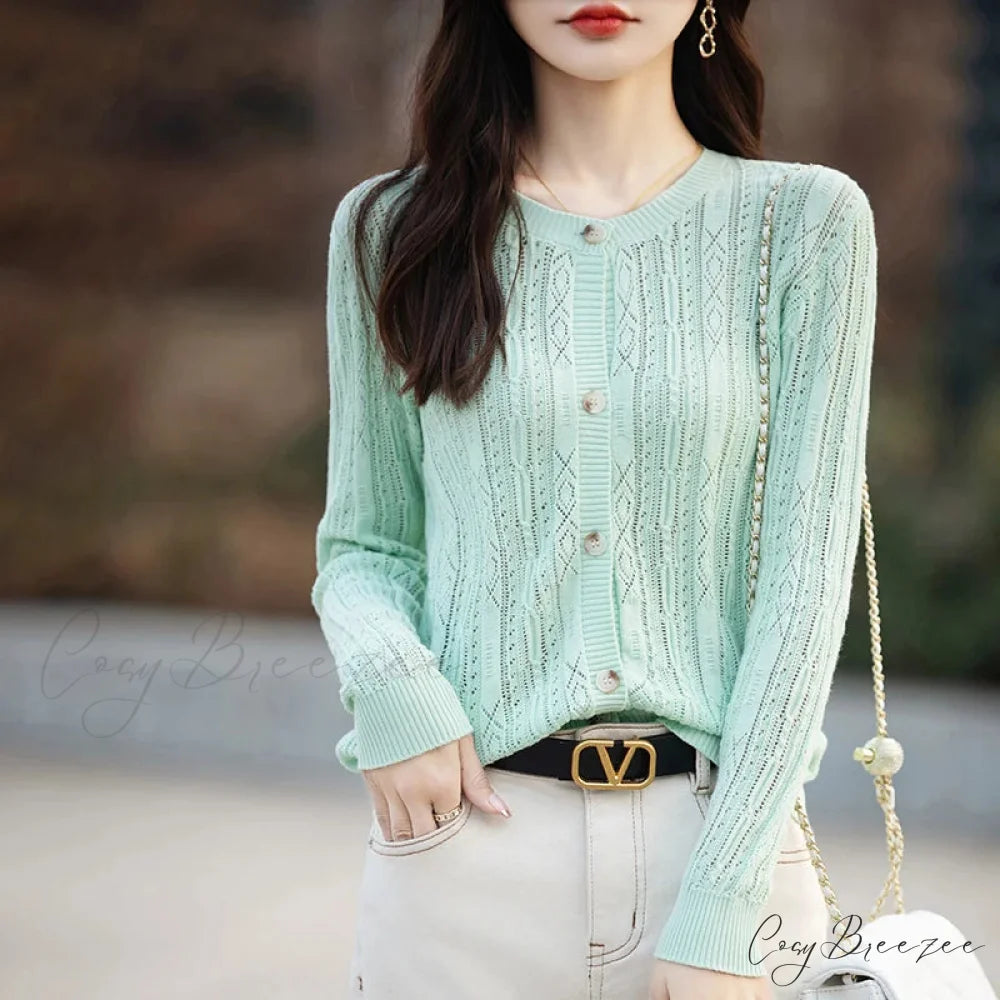 100% Cotton Slim O-Neck Knitted Cardigan cardiagn-250126