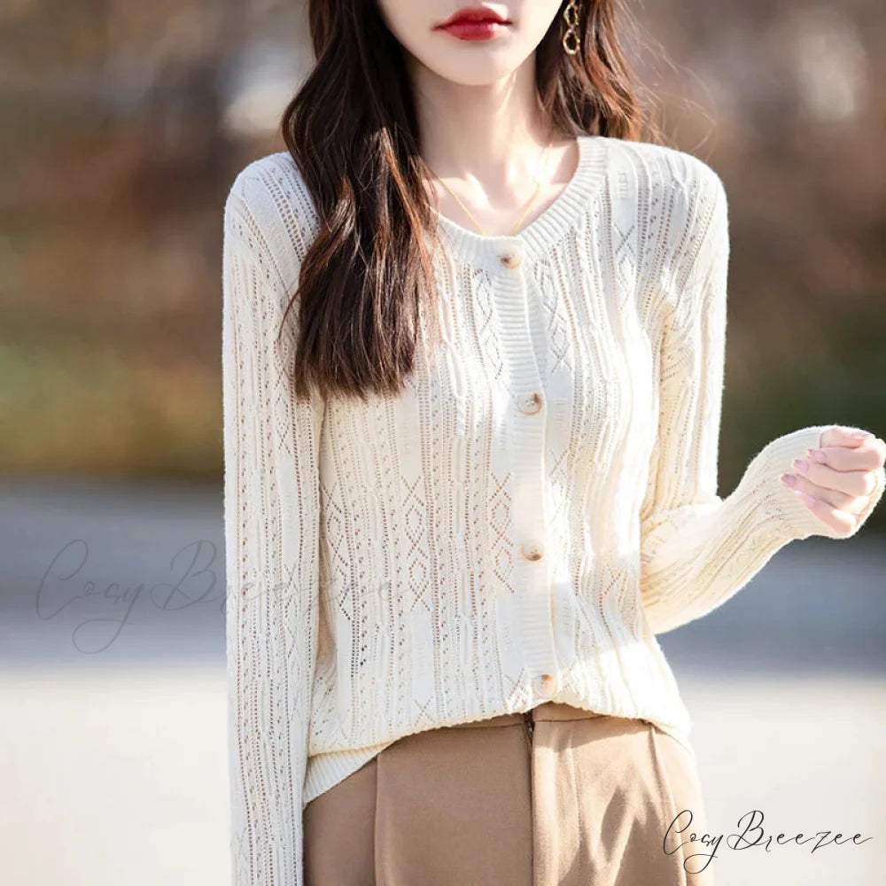 100% Cotton Slim O-Neck Knitted Cardigan cardiagn-250126