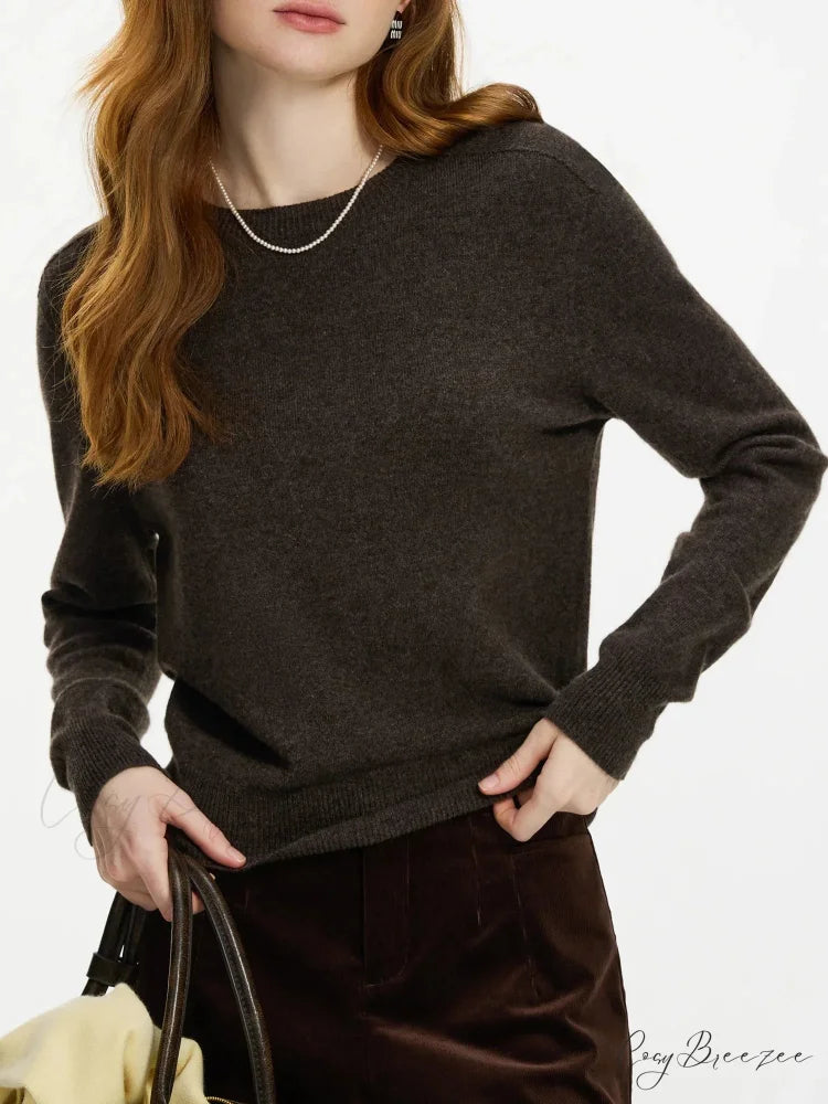 100% Wool Seamless Crew Neck Sweater Brown / XS swraters-241228