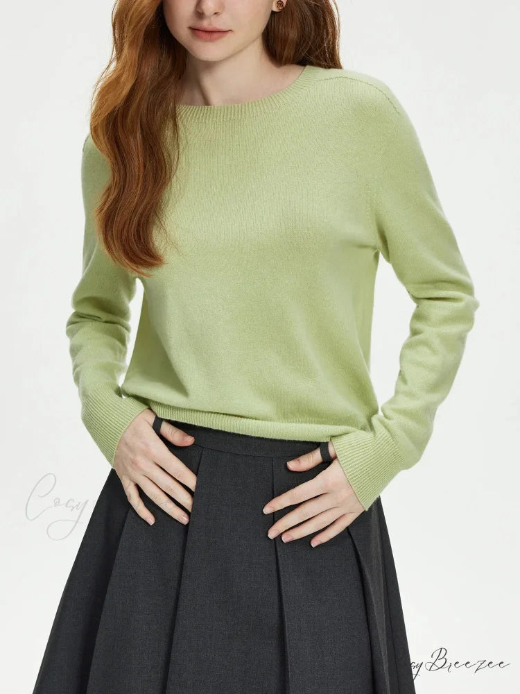 100% Wool Seamless Crew Neck Sweater Green / XS swraters-241228