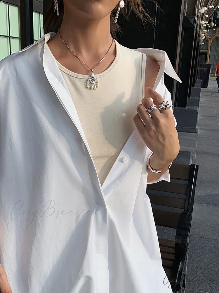 2 In 1 Trendy Oversized Button Down Shirt