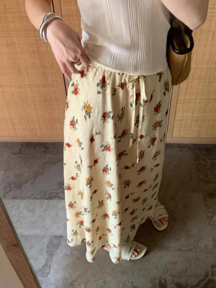 2024 Boho Maxi Skirt High Waist Floral Printed Hippie Rose Stylish skirt-250126