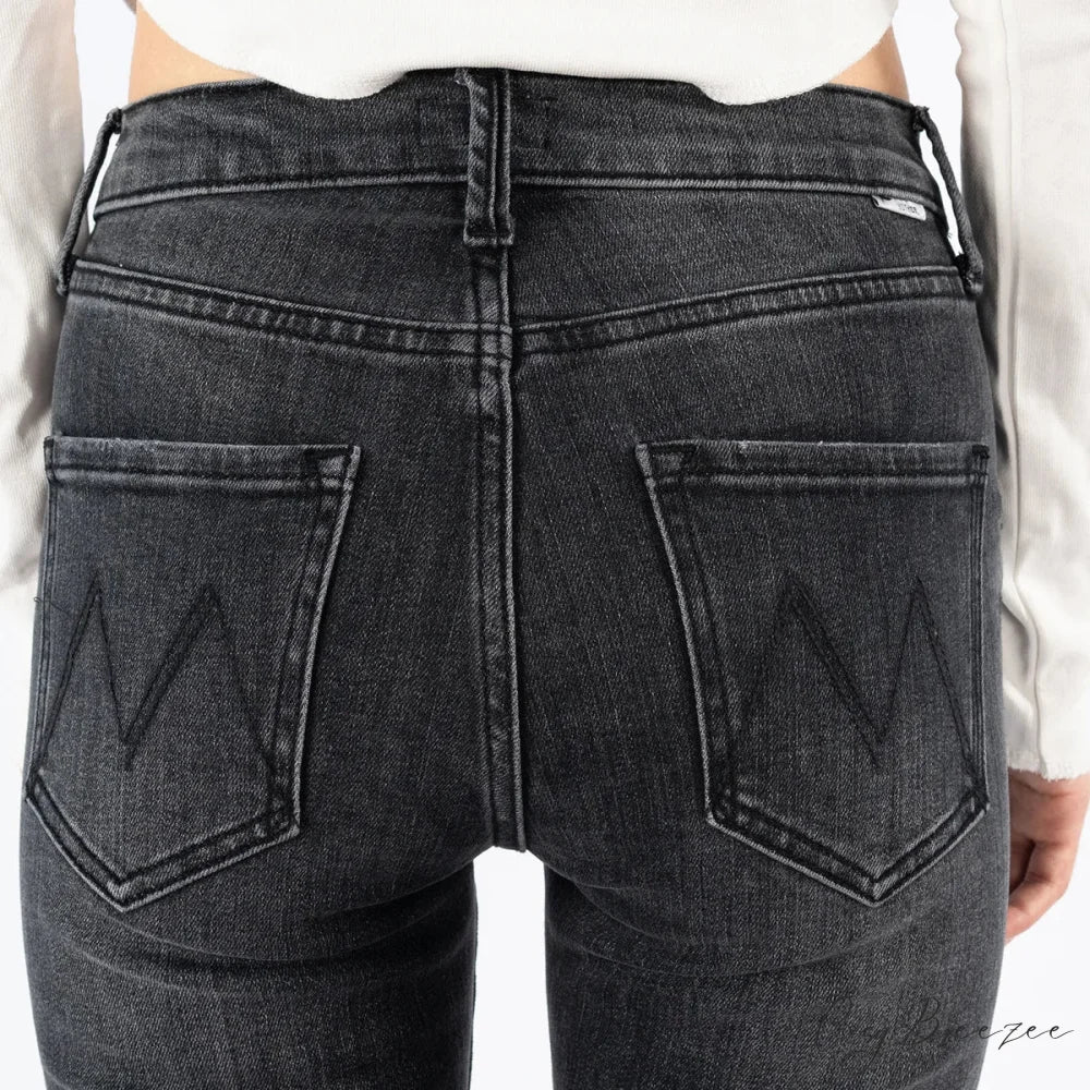 2024 Brand M New Autumn and Winter Straight Slim Ninth Smoke Gray Fitting Jean