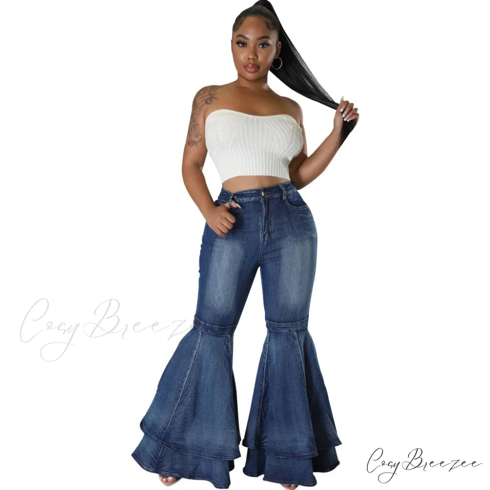 2024 Fashion High Waist Flare Casual Stretch Skinny Streetwear Denim Bellbottoms Jean
