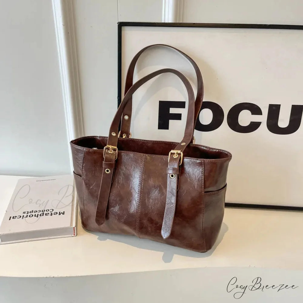 2024 Korean Retro PU Leather Shoulder Bag Coffee shoulder-250126