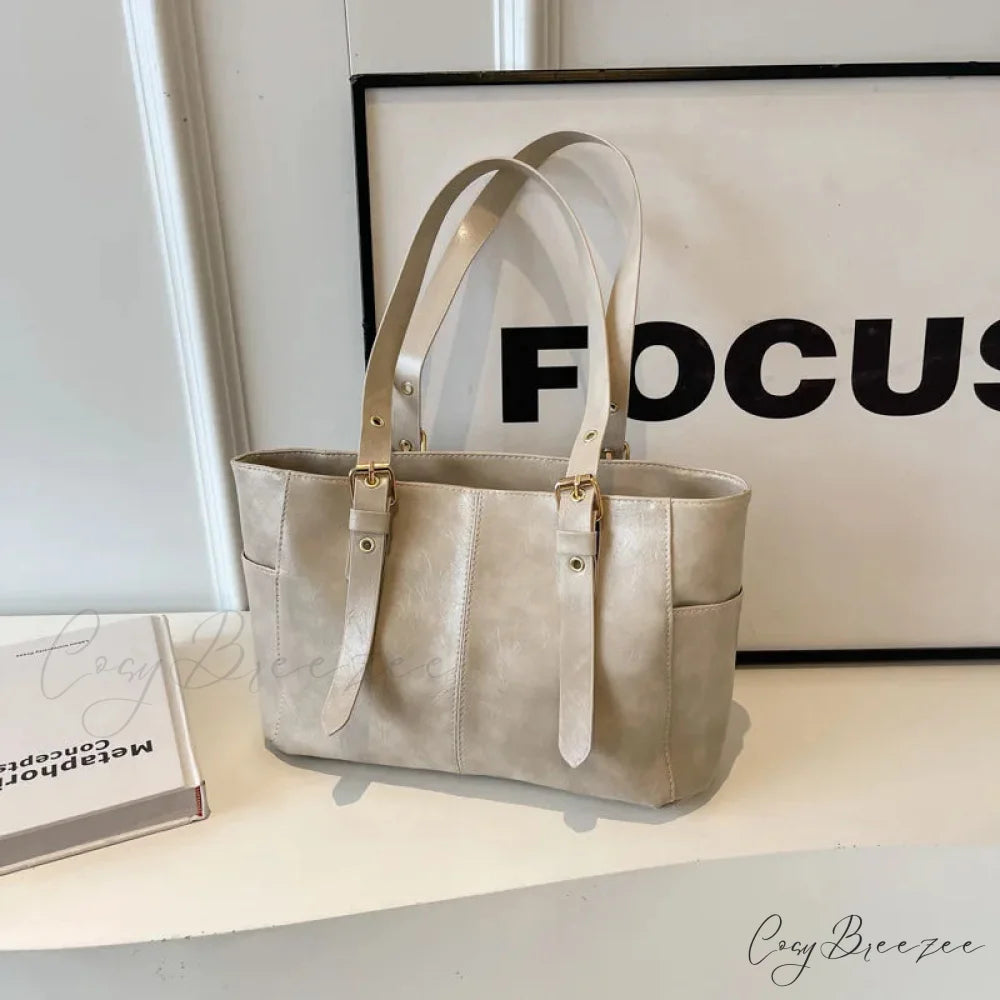 2024 Korean Retro PU Leather Shoulder Bag Creamy-white shoulder-250126