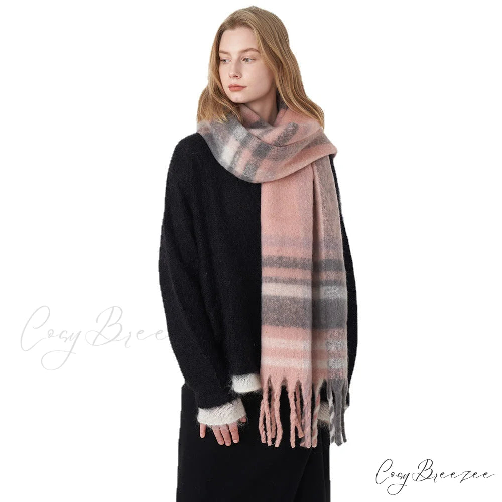 2024 New French Classic Vintage Cozy Warm Faux Cashmere Plaid Scarf PURPLE