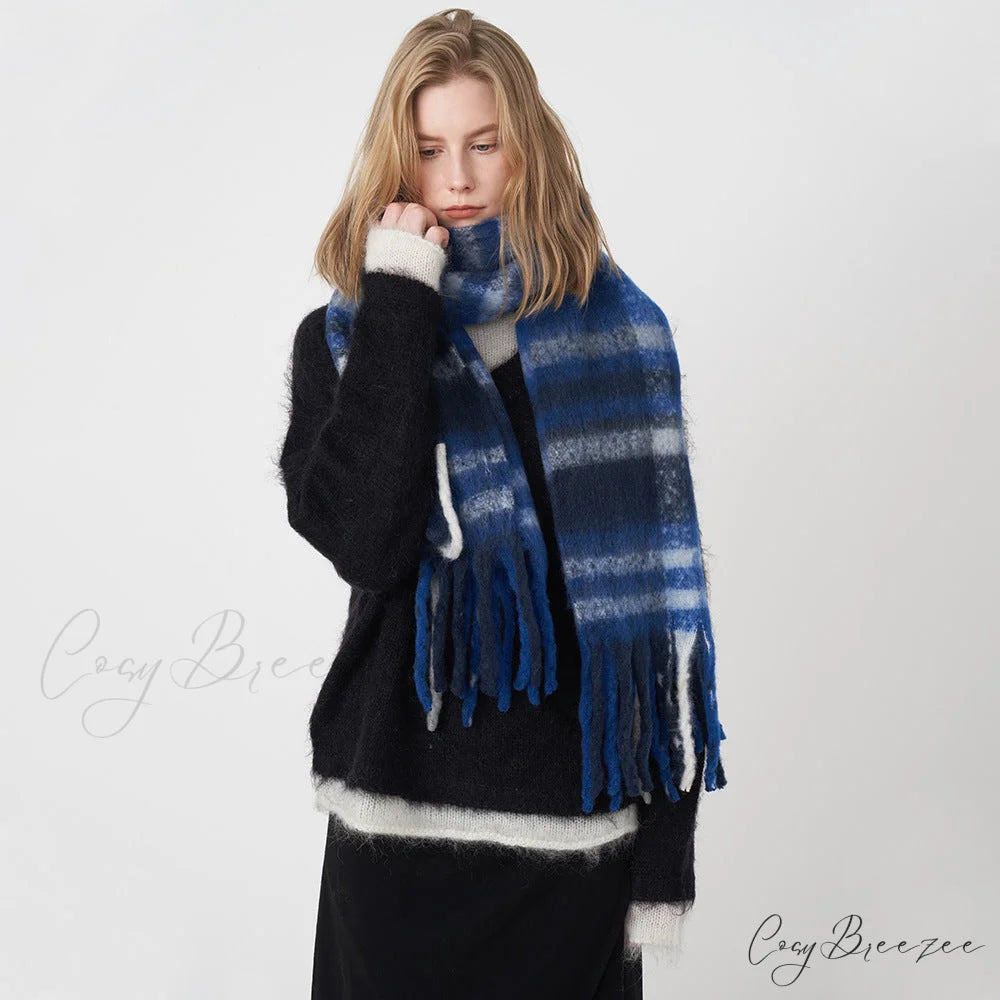 2024 New French Classic Vintage Cozy Warm Faux Cashmere Plaid Scarf PURPLE