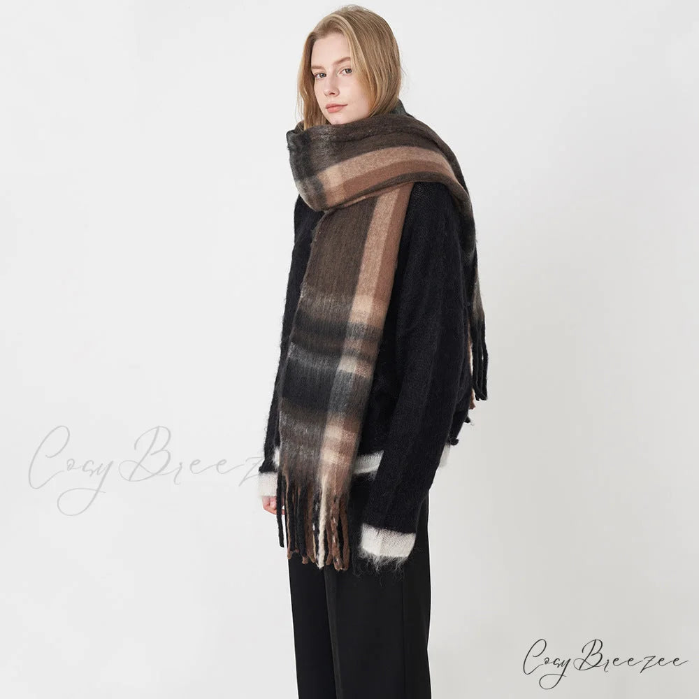 2024 New French Classic Vintage Cozy Warm Faux Cashmere Plaid Scarf PURPLE