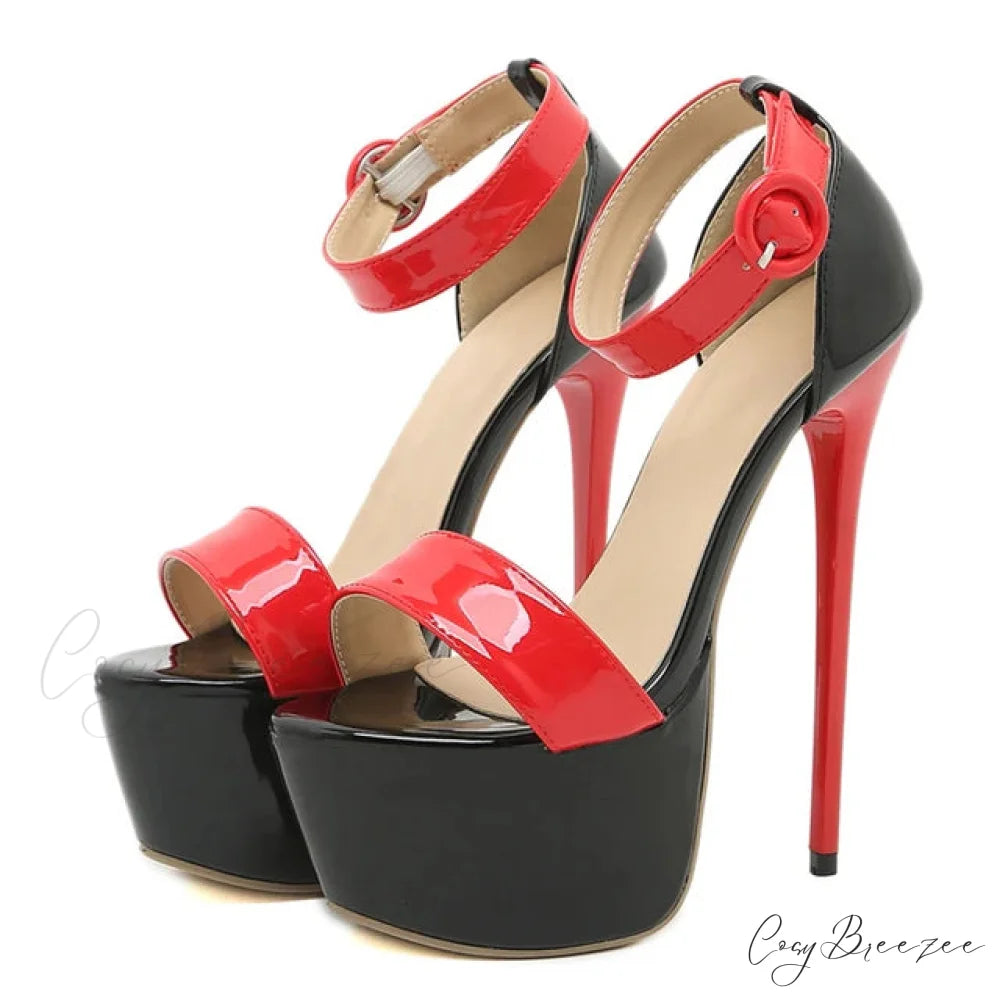 2024 Summer Style Sexy 17cm Women Sandals High Heels Open Toe Buckles Nightclub Party Shoes Black Size 35-42 Black red