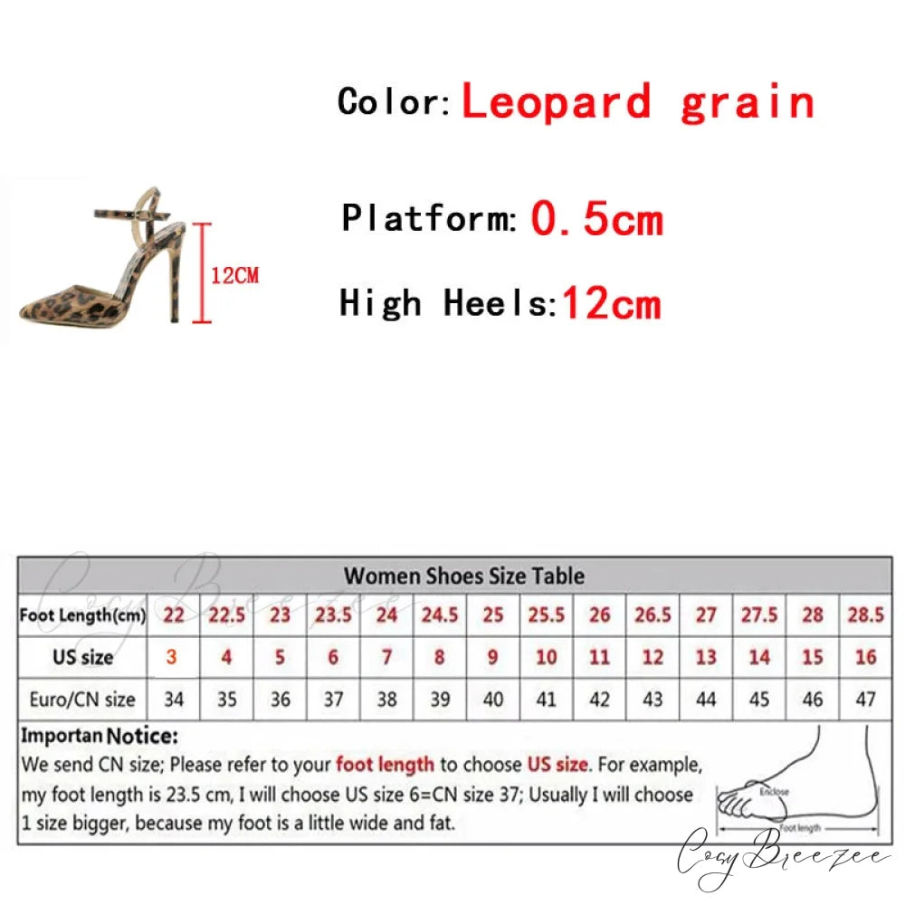2024 Thin High Heels Women Pumps Leopard Grain Pointed Toe Stiletto Sandals Summer Party Dress Ankle Strap Shoes