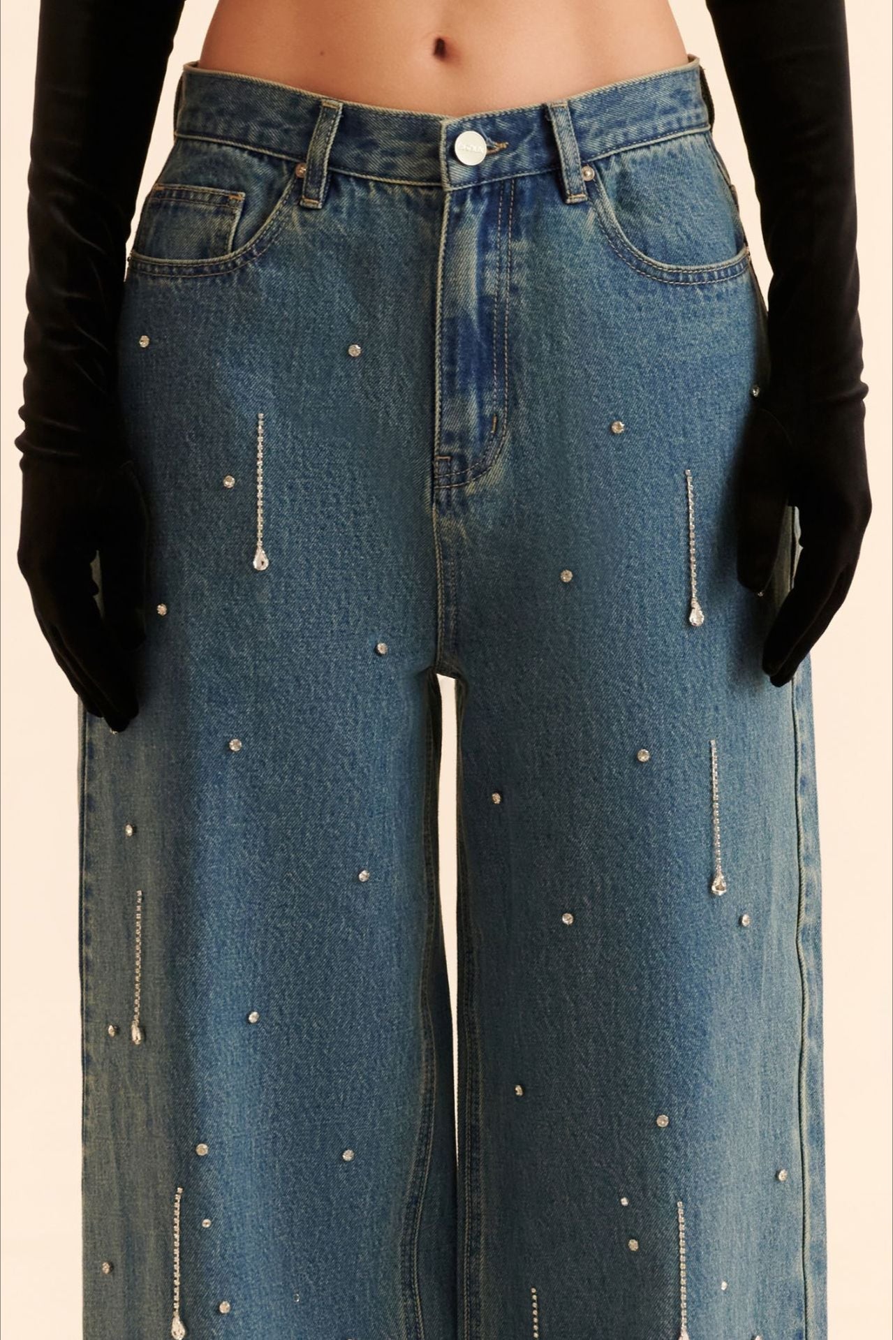 Rhinestone Fringe Loose Straight Jean