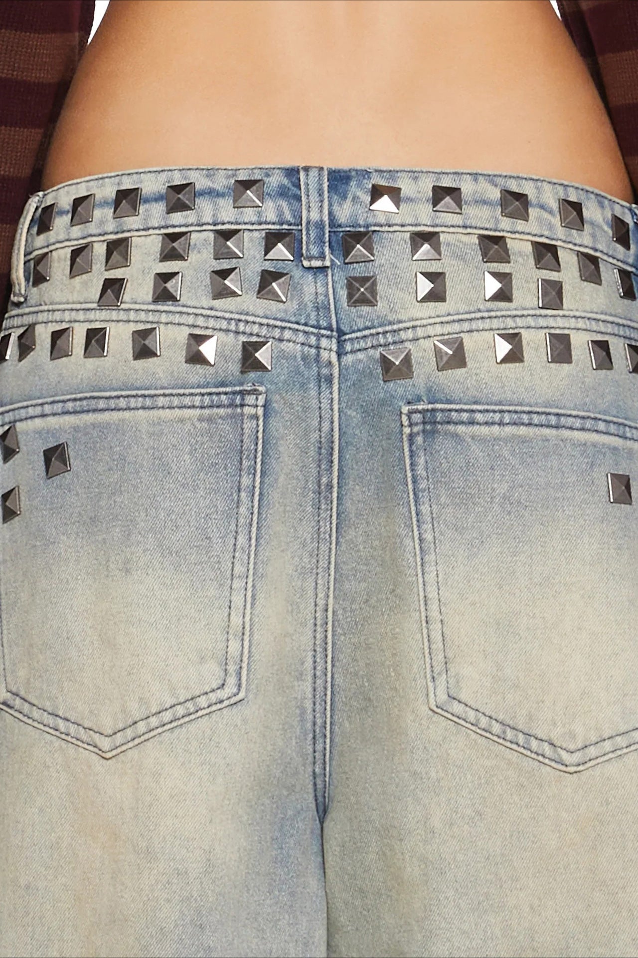 Low Rise Stud Detail Wide Leg Jean