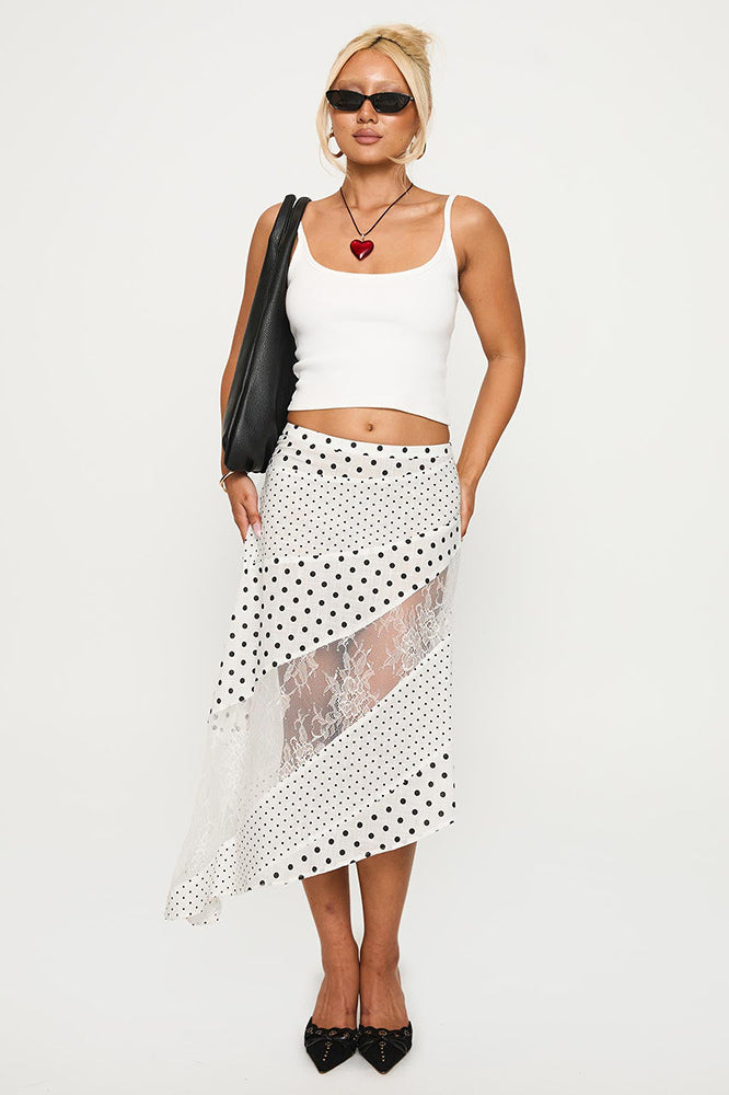 Polka Dot Lace Asymmetrical Midi Skirt