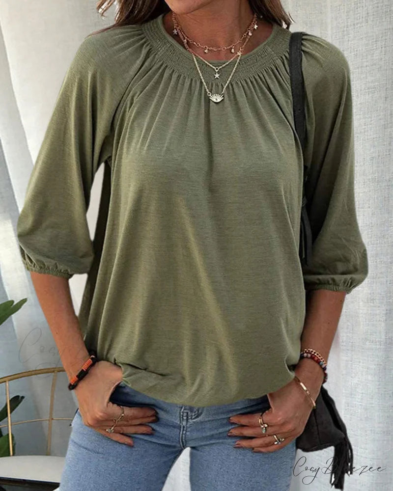 3/4 Arm Crew Neck T-Shirt Army Green / S