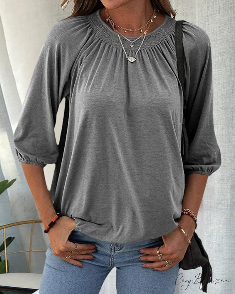 3/4 Arm Crew Neck T-Shirt Gray / S