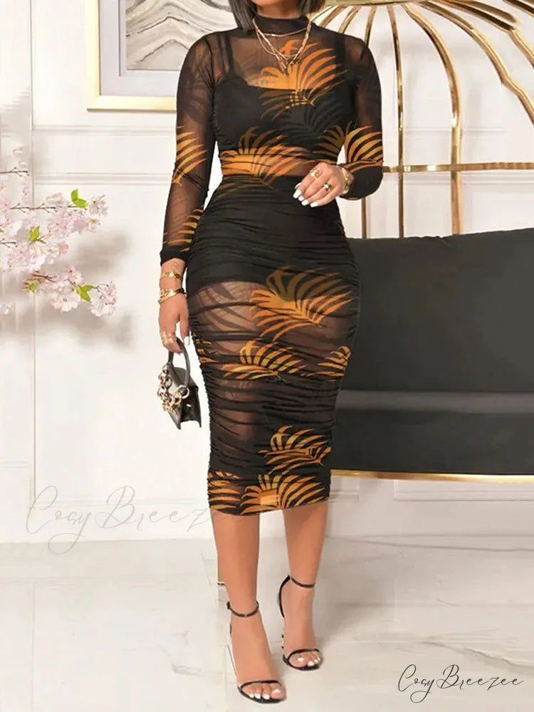 3D Floral Choker Detail Strapless Classic Bodycon Party Midi Dress - Turquoise Yellow / S