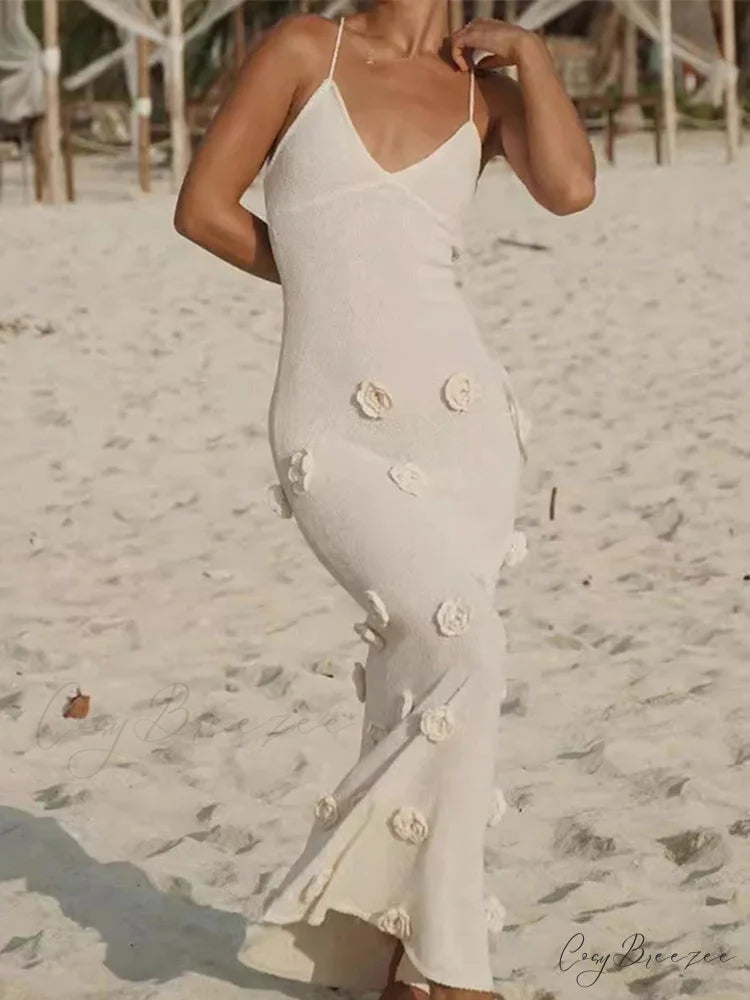 3D Floral V-neck Backless Lace-up Maxi Dress floraldress-250126