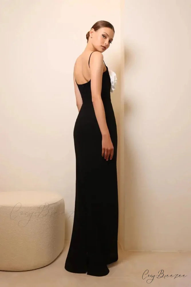3D Flower Halter Long Party Dress
