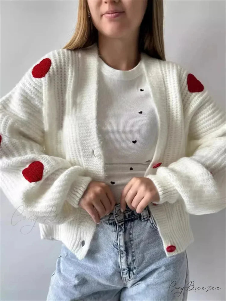 3D Heart Patchwork Valentines Day Cardigan cardiagn-250126