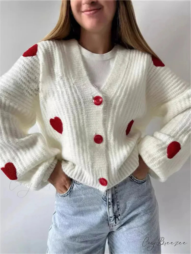 3D Heart Patchwork Valentines Day Cardigan cardiagn-250126