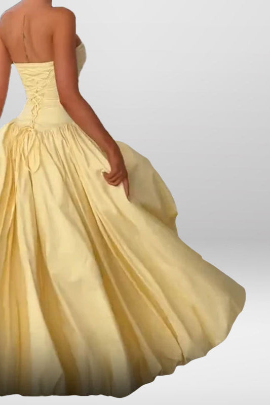 Strapless Split Tie Solid Evening Party Dress
