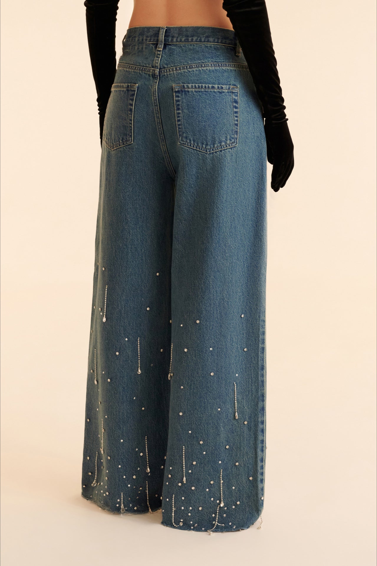 Rhinestone Fringe Loose Straight Jean
