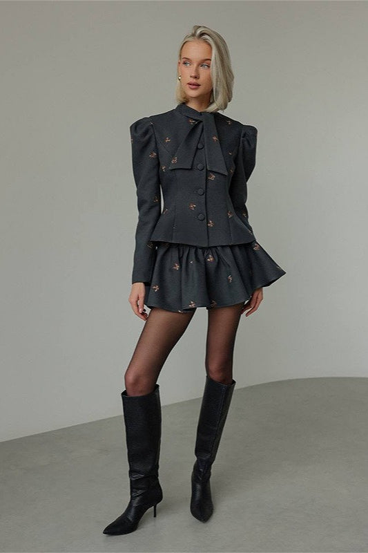 Vintage Colorblock Tweed Jacket and Skirt Set