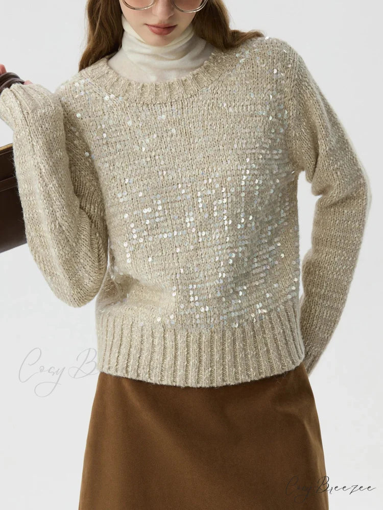 5.9% Sheep Wool Sequined Long Sleeve Sweater swraters-241228