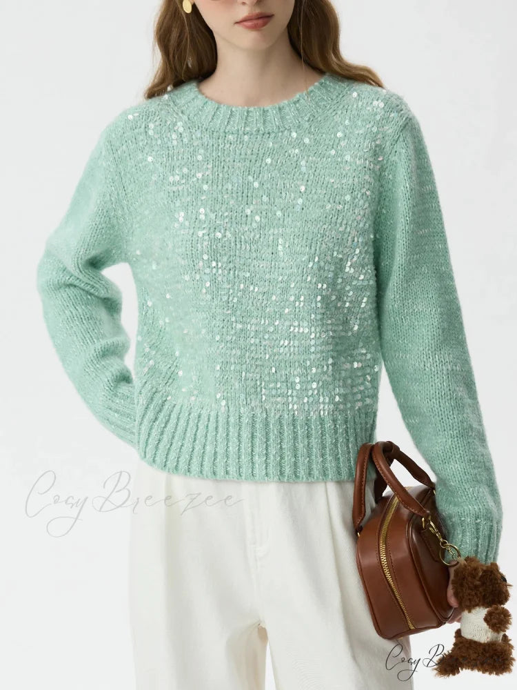 5.9% Sheep Wool Sequined Long Sleeve Sweater swraters-241228