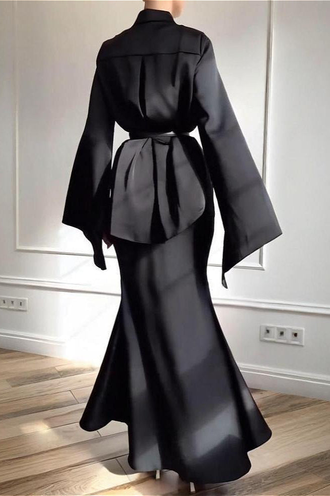 Vintage Satin Blouse with Fitted Skirt Two Piece Set