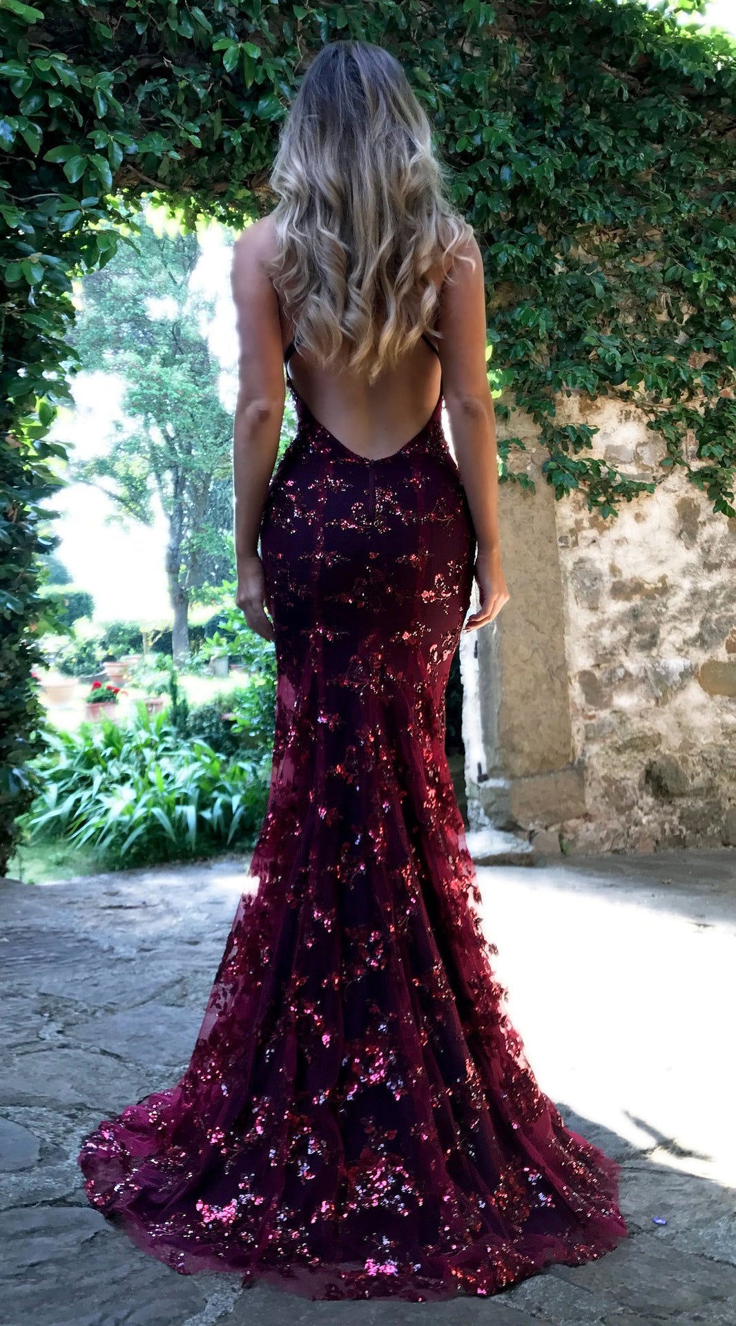 Sequin Backless V-Neck Strappy Tie Dress Party Dress