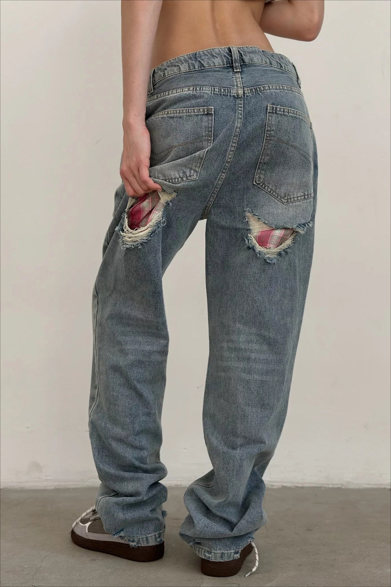 Low Rise Distressed Patchwork Jean