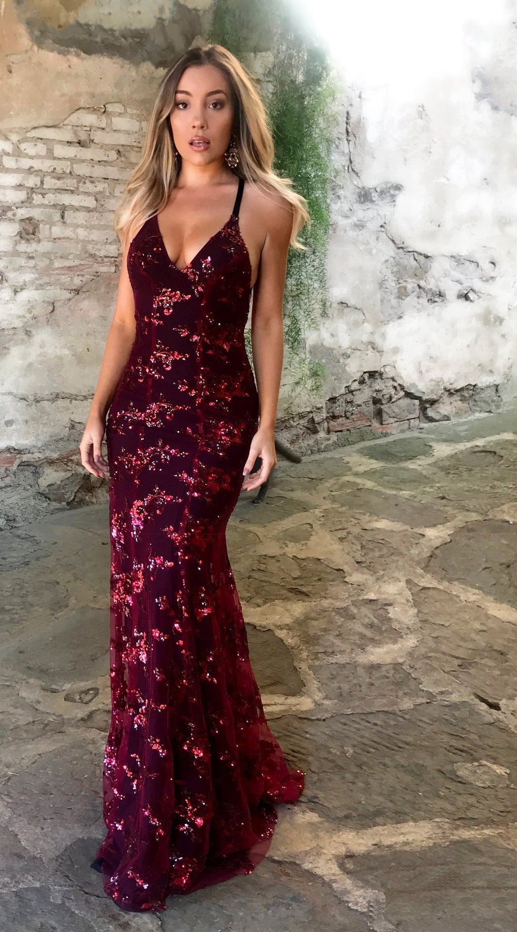 Sequin Backless V-Neck Strappy Tie Dress Party Dress
