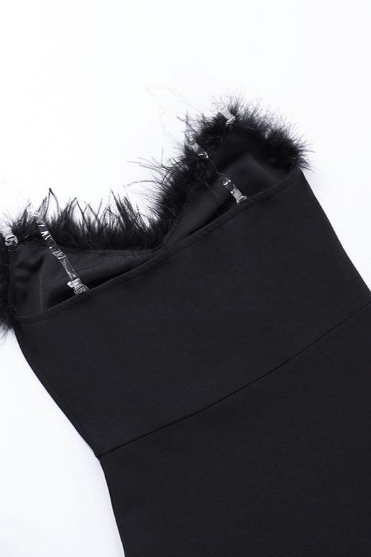 Strapless V-Neck Feathered Mermaid Party Dress