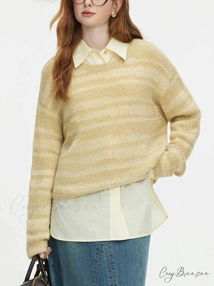 8.7% Wool Round Neck Drop Sleeve Sweater Yellow / S swraters-241228