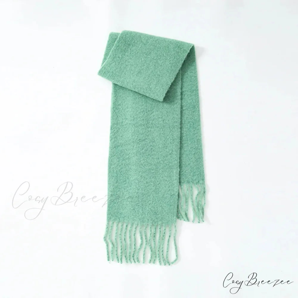 80% Wool Blend Solid Color Tassel Scarf for Women - Autumn Winter Collection Green