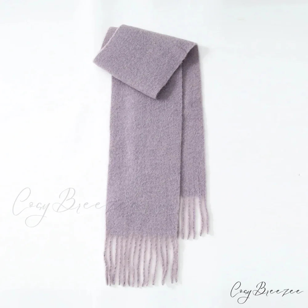 80% Wool Blend Solid Color Tassel Scarf for Women - Autumn Winter Collection violet