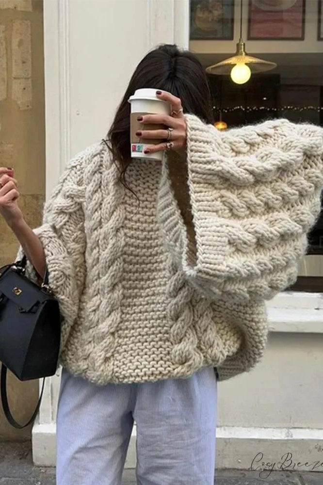 High Neck Wide Long Sleeve Loose Sweater