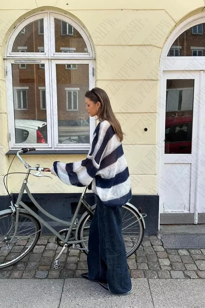 Y2K Striped Loose Cardigan Sweater