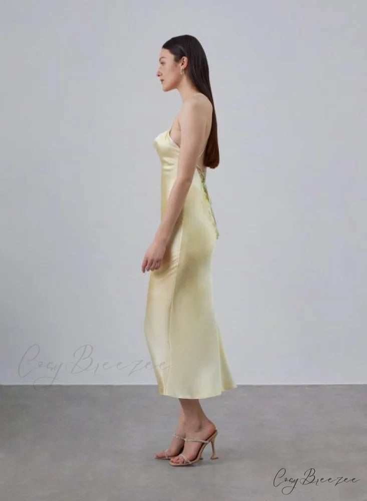 90s Forever Cowl Neck Graceful Maxi Silk Slip Dress 30 Days / 2 / XS / Yellow