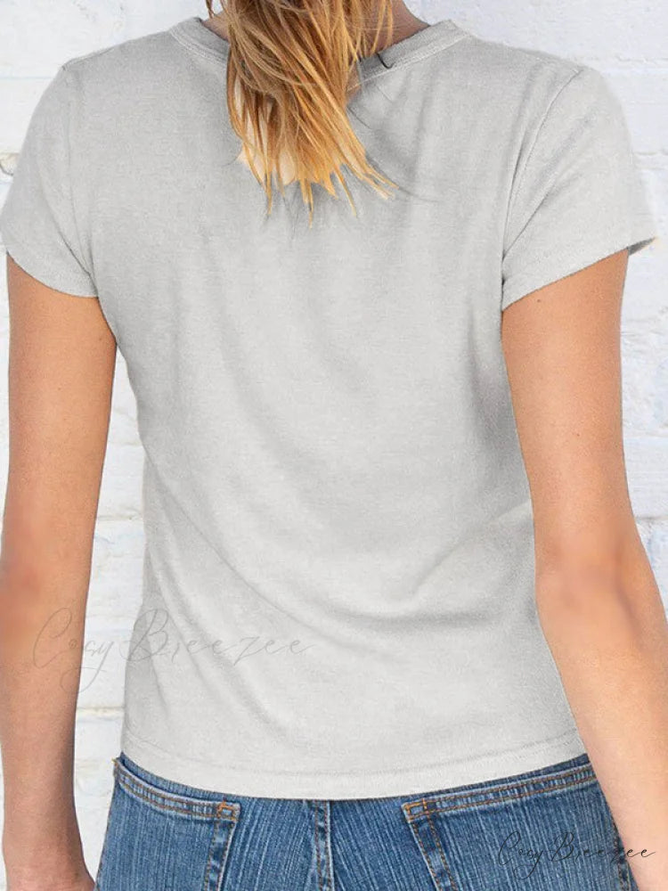 90s Short Sleeve Trendy Crop Blouse - Black White / ONE SIZE