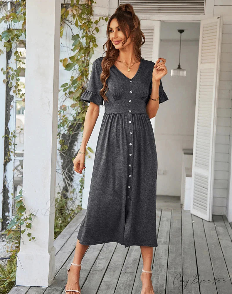 A-LINE DRESS - SOLID COLOR S / blue
