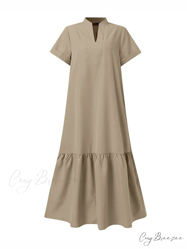 A-Line Loose Solid Color Modern Split-Joint Round-Neck Maxi Dresses