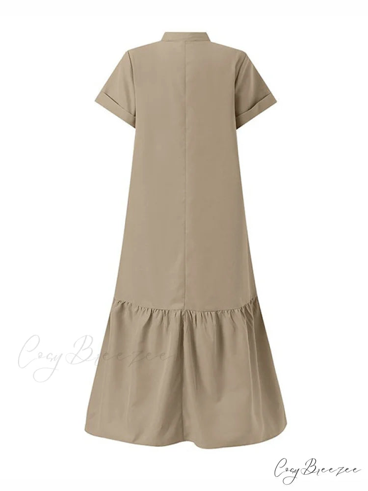 A-Line Loose Solid Color Modern Split-Joint Round-Neck Maxi Dresses