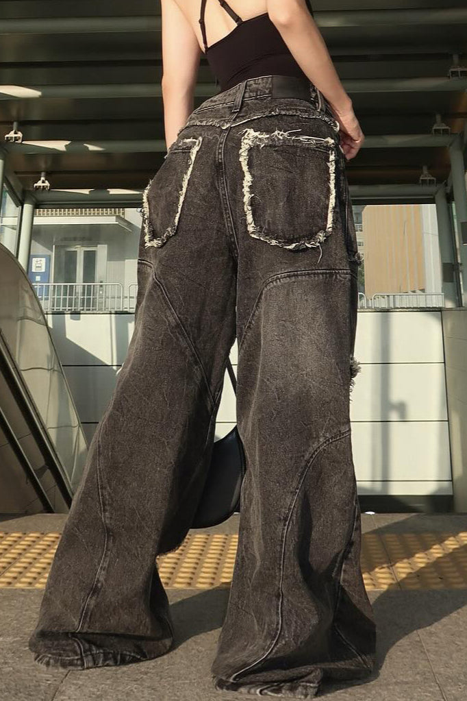 High Waist Distressed Brushed Jean