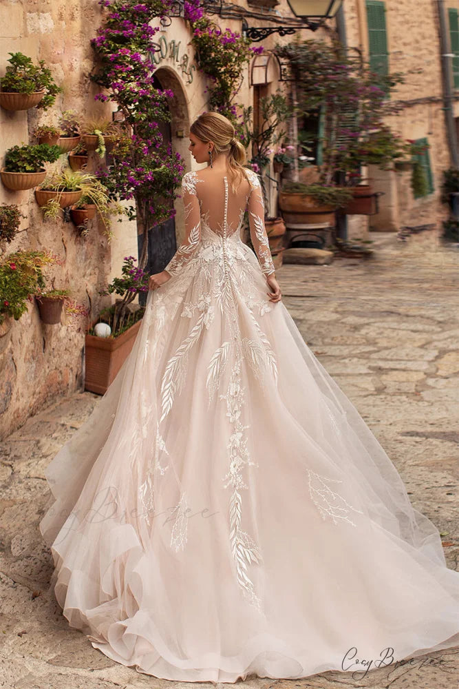 Abernathy Illusion Lace Trendy A-line Tulle Wedding Dress