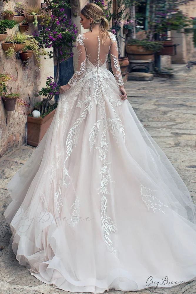Abernathy Illusion Lace Trendy A-line Tulle Wedding Dress